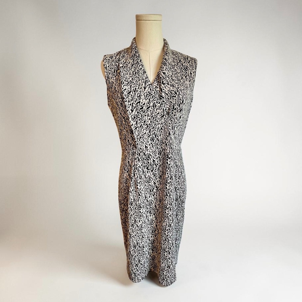 Calvin Klein Sleeveless Sheath Dress Black White Geometric Ikat Print Sz 8